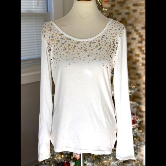 Gold and silver sparkle white top from LOFT - Picture 3 of 9
